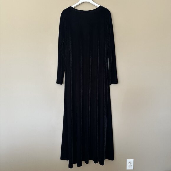 Soft Surroundings Long Sleeve Black Velvet Maxi Dress Women L Pockets Santiago - Picture 6 of 8